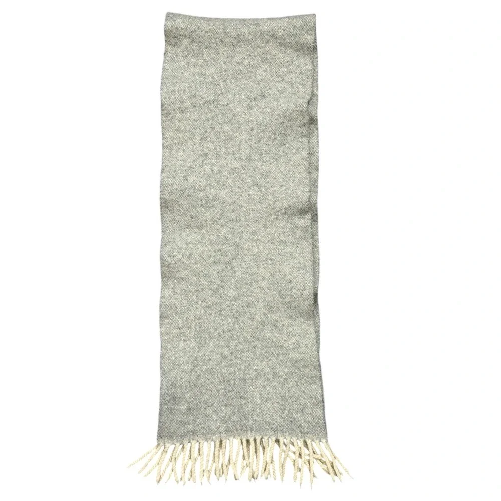 Cashmere Wool Blend Muffler Scarf Grey Made in Italy Fringe Trim Unisex 8